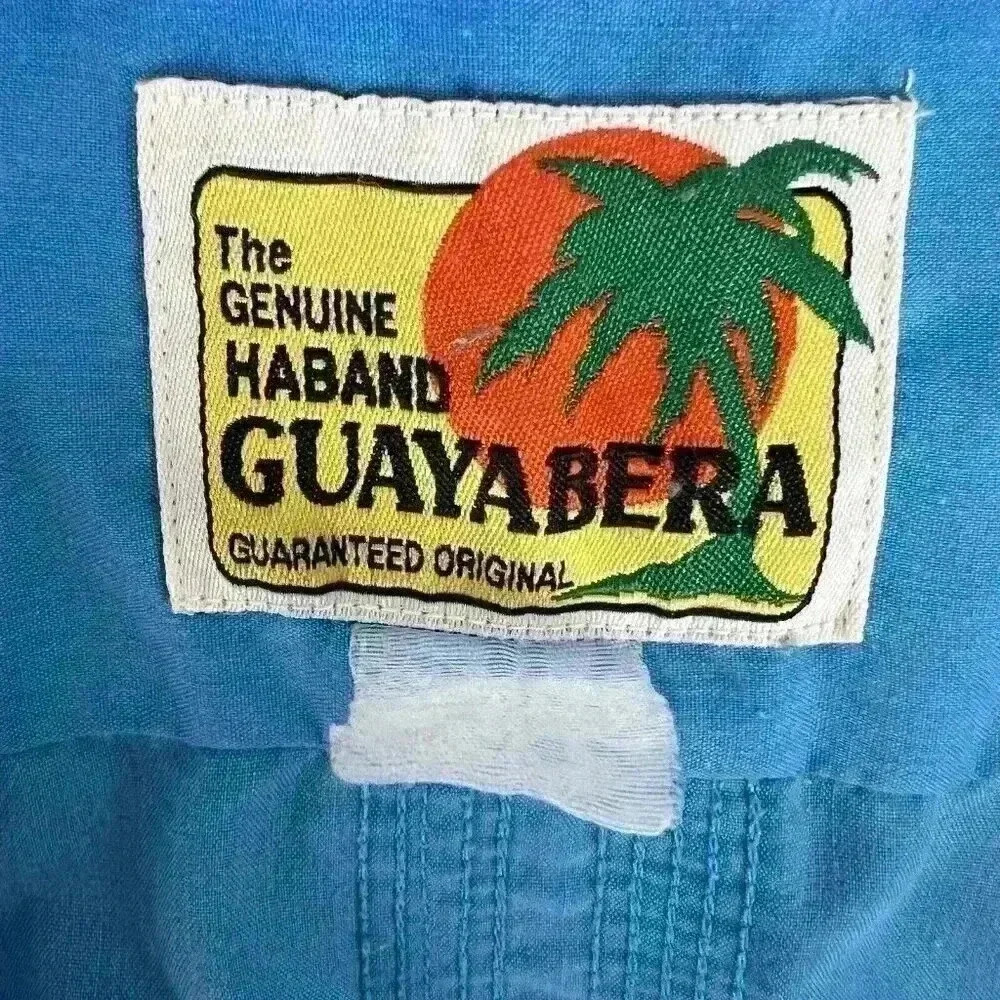 The Genuine Haband‎ Guayabera Full Zip Cuban Cigar Bowling Shirt Turquoise Men’s - Picture 10 of 10